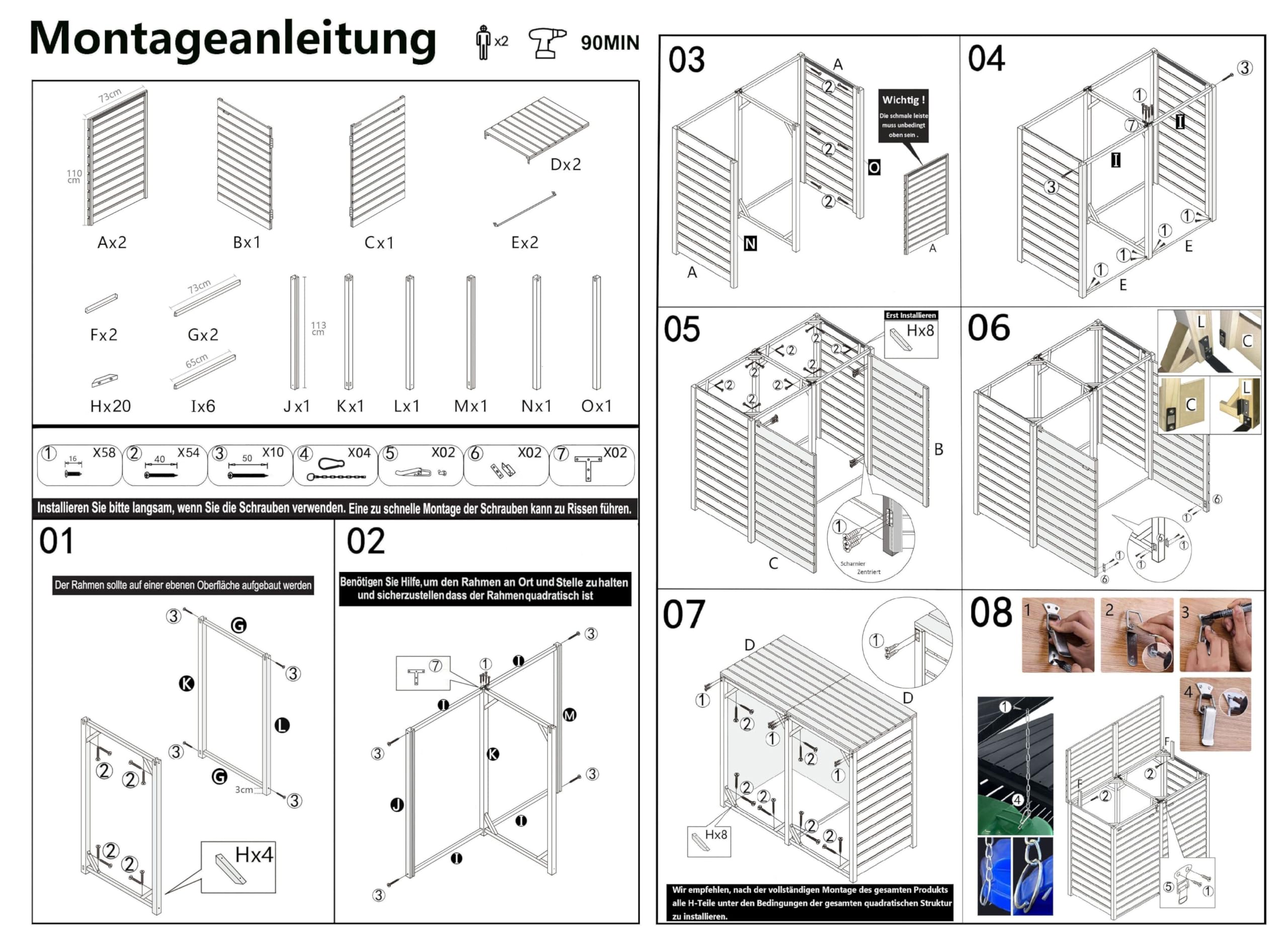 Mülltonnenbox Heide Mülltonnenverkleidung Mülltonnecontainer Holz naturbelassen 120L - 240L vormontiert (2 Tonnen)