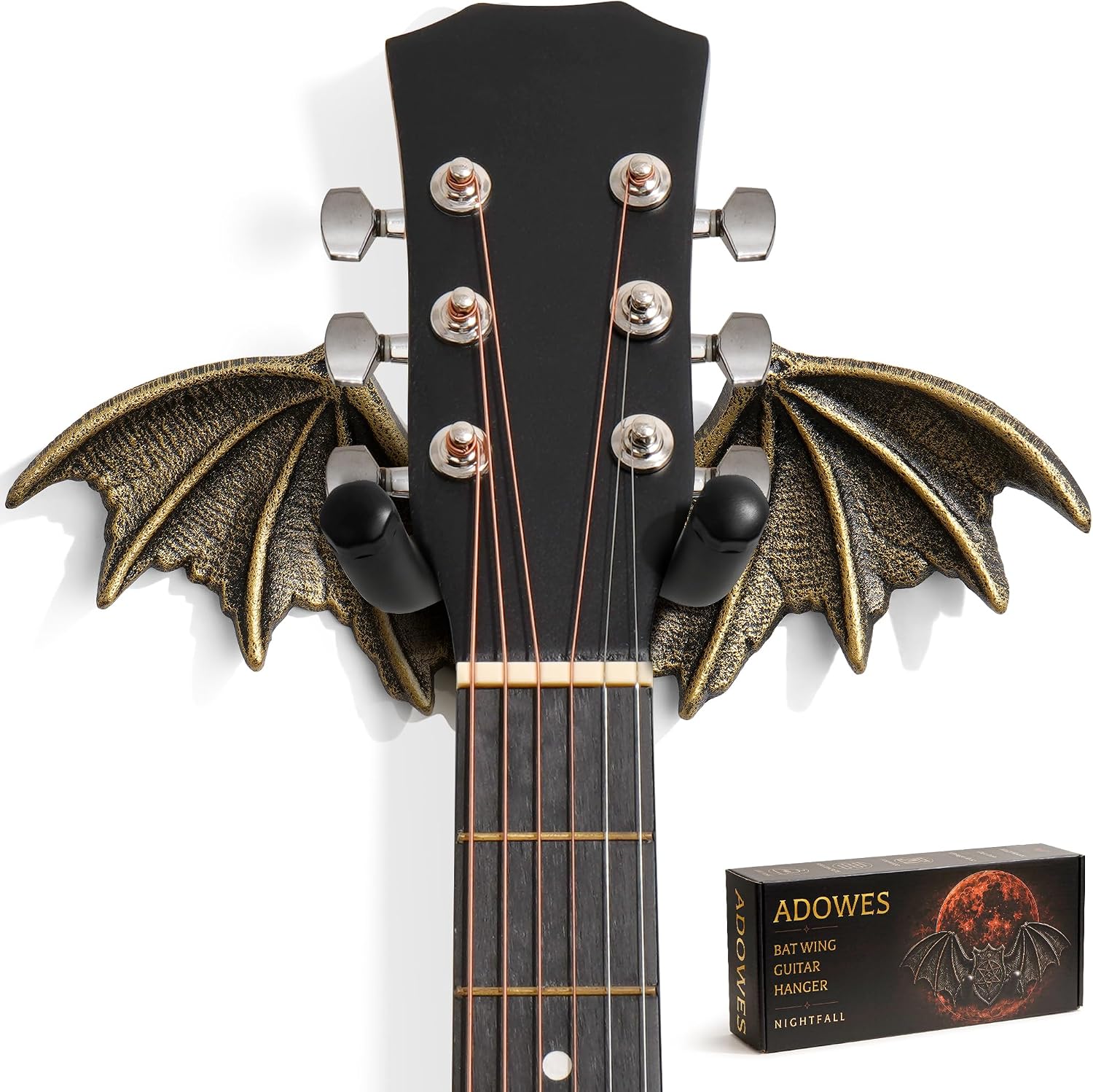 Bat Wing Guitar Wall Mount, Cast Iron Hanger for Acoustic Electric, Gold