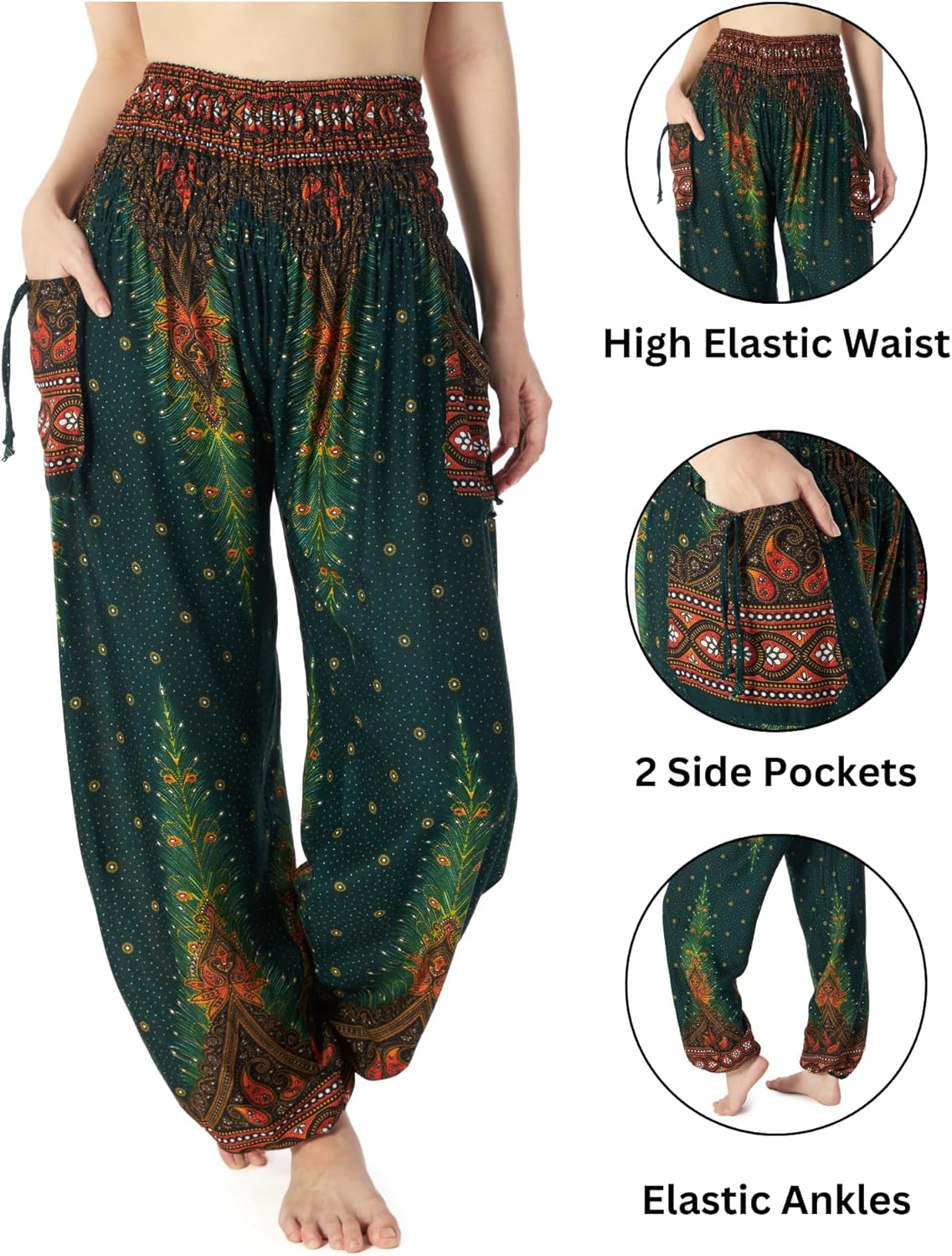 Lannaclothesdesign Women's Smocked Waist Boho Flowy Yoga Harem Pants Hippie Clothes - Image 4