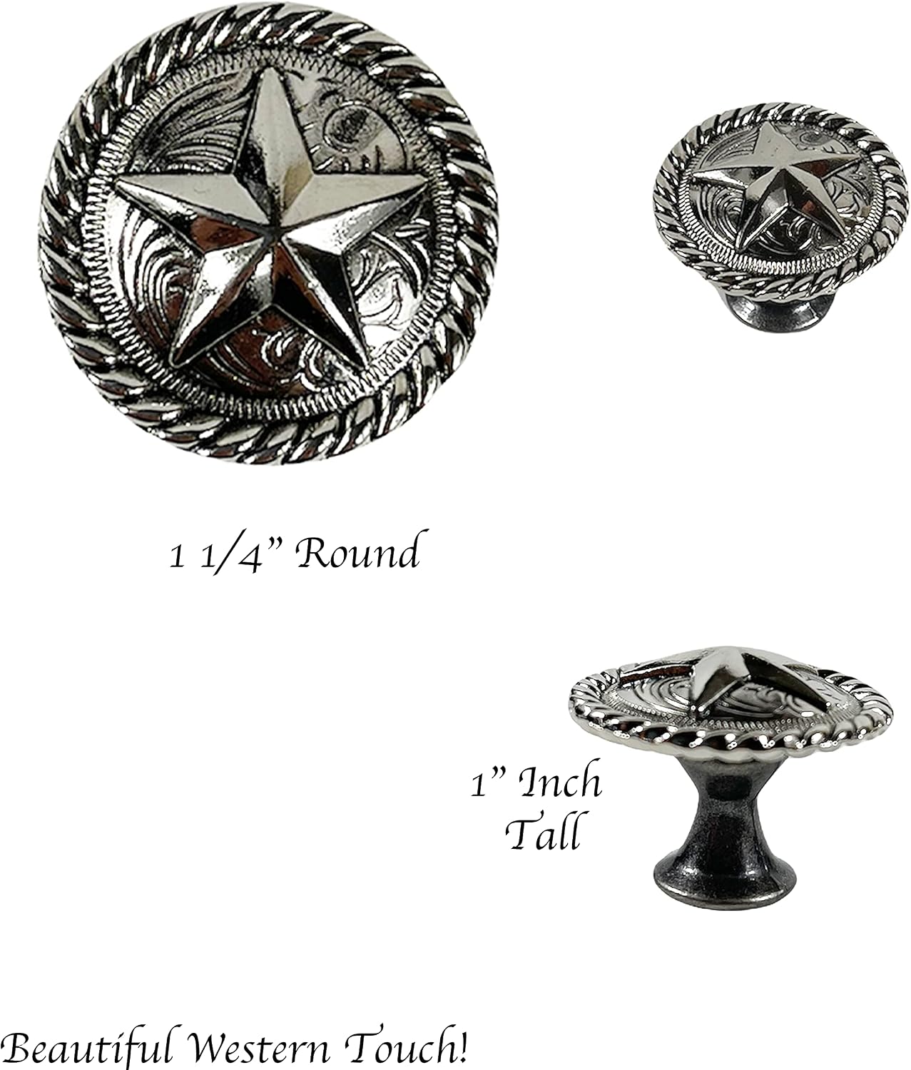 Urbalabs Western Silver Braided Concho Star Kitchen Cabinet Rustic Drawer Knobs Ranch Star Cabinet and Dresser Knobs Pulls for Country Farmhouse Old Western Drawer Knob Set of 12 (Braided Silver Star)