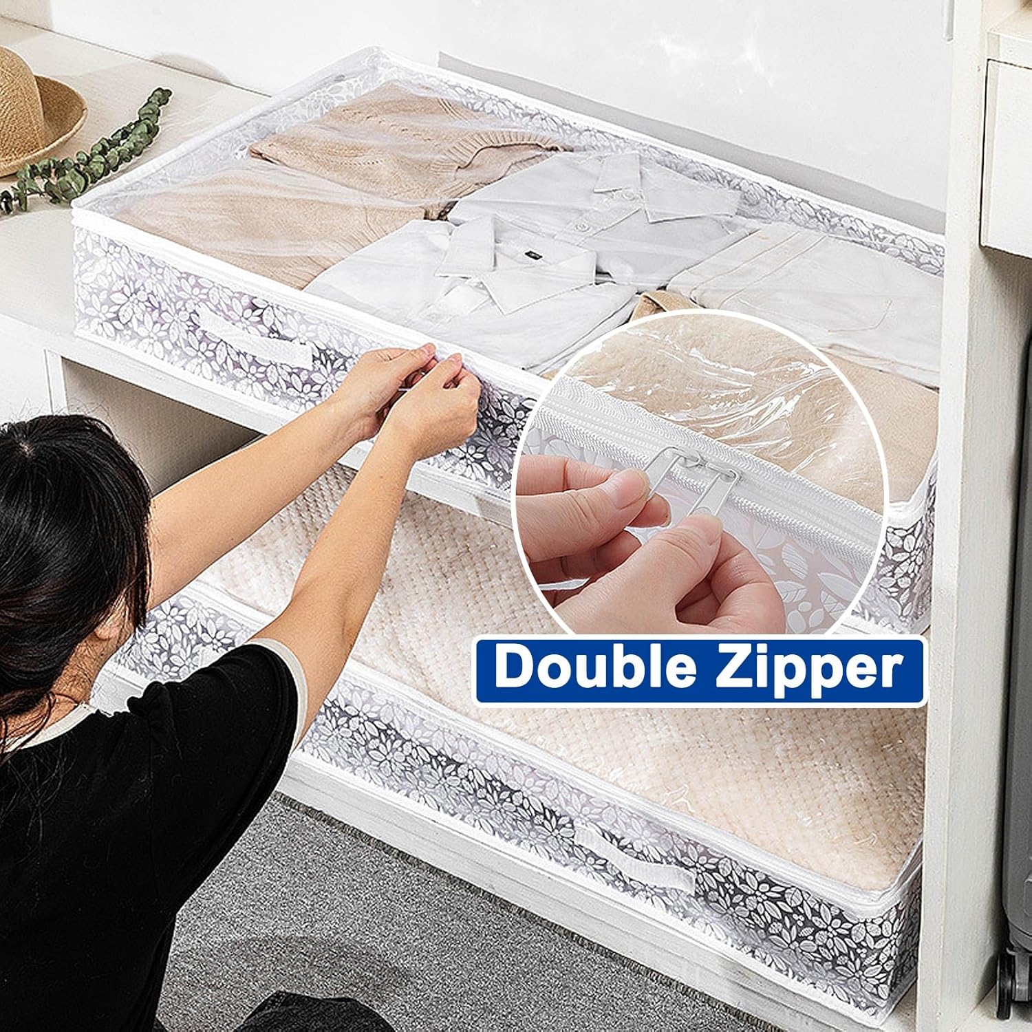 3 Pack Under Bed Storage Containers, Foldable Storage for Under Bed, Transparent Window, Washable Oxford, for Clothes, Quilt, Blanket