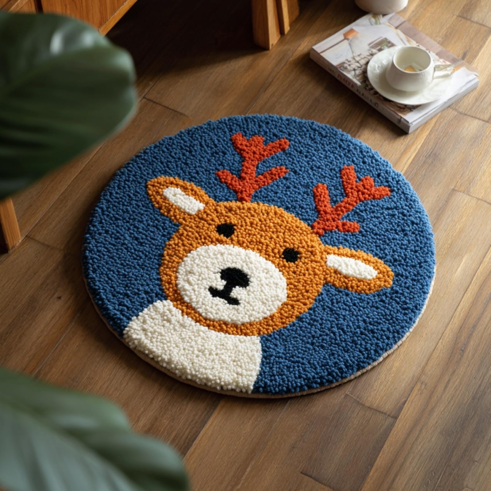 WallustrioaW Latch Hook Rug Kit,Cartoon Deer,Pre-Printed Pattern Canvas Tapestry Embroidery Adults Handicrafts DIY Craft Cross Stitch Kits,50x50cm