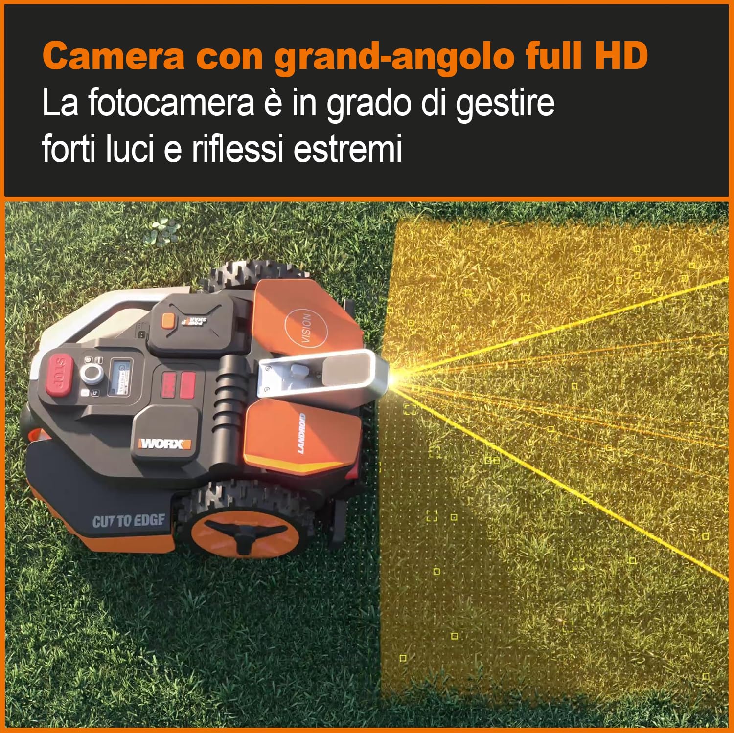 WORX Landroid Vision S250 robot tosaerba WR202E per giardini fino a 250 m² – robot tosaerba intelligente senza cavo di limitazione – WLAN e Bluetooth – prevenzione attiva degli ostacoli con tecnologia