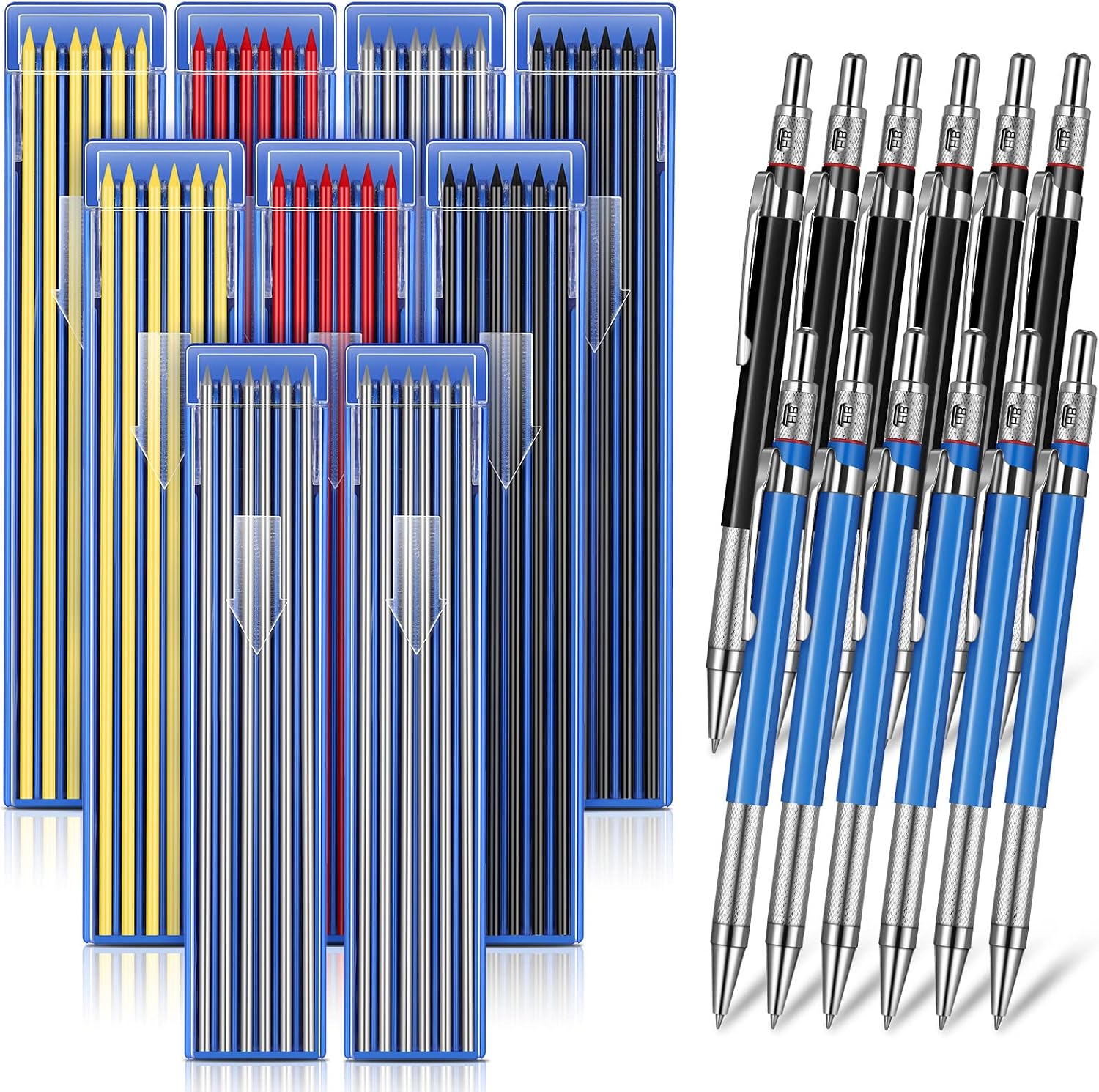 Nezyo 12 Pcs Welders Pencil with 108 Refills, Metal Marker, Sharpener