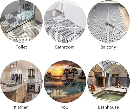 Miniatura 7 de Paquete de 12 baldosas entrelazadas de 11.8 x 11.8 pulgadas con agujeros de drenaje, PVC suave, antideslizante, tapete modular de cojín entrelazado