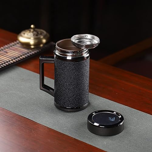 Miniatura 2 de Fine Zisha Thermos - Taza de té de 12.8 onzas, taza de té Yixing con forro de arcilla morada con infusor (taza negra)