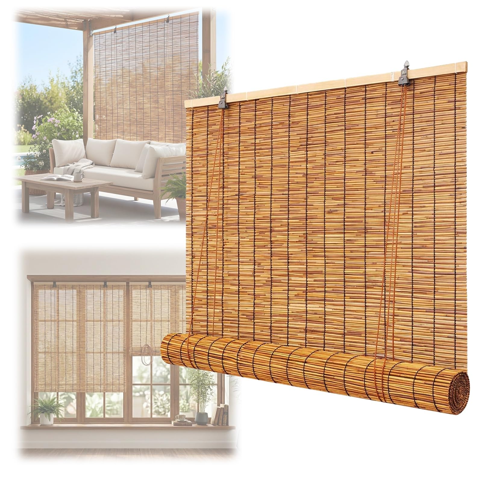CMJYMX Hand-Woven Light Filtering Retro Reed Curtain, Blackout Bamboo Blinds, Outdoor Roll-up Shades Sun Protection For Porch Deck Patio, Privacy Protection(70x200CM/27x79IN(WxH))