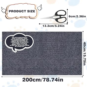 200 cm kedi tırmalama halısı, koyu gri, kedi tırmalama tahtası, çizilmeye karşı koruma, kanepe, kedi tırmalama matı, kendinden yapışkanlı, kedi kedi korumalı, kanepe, sandalye, zemin ve diğer
