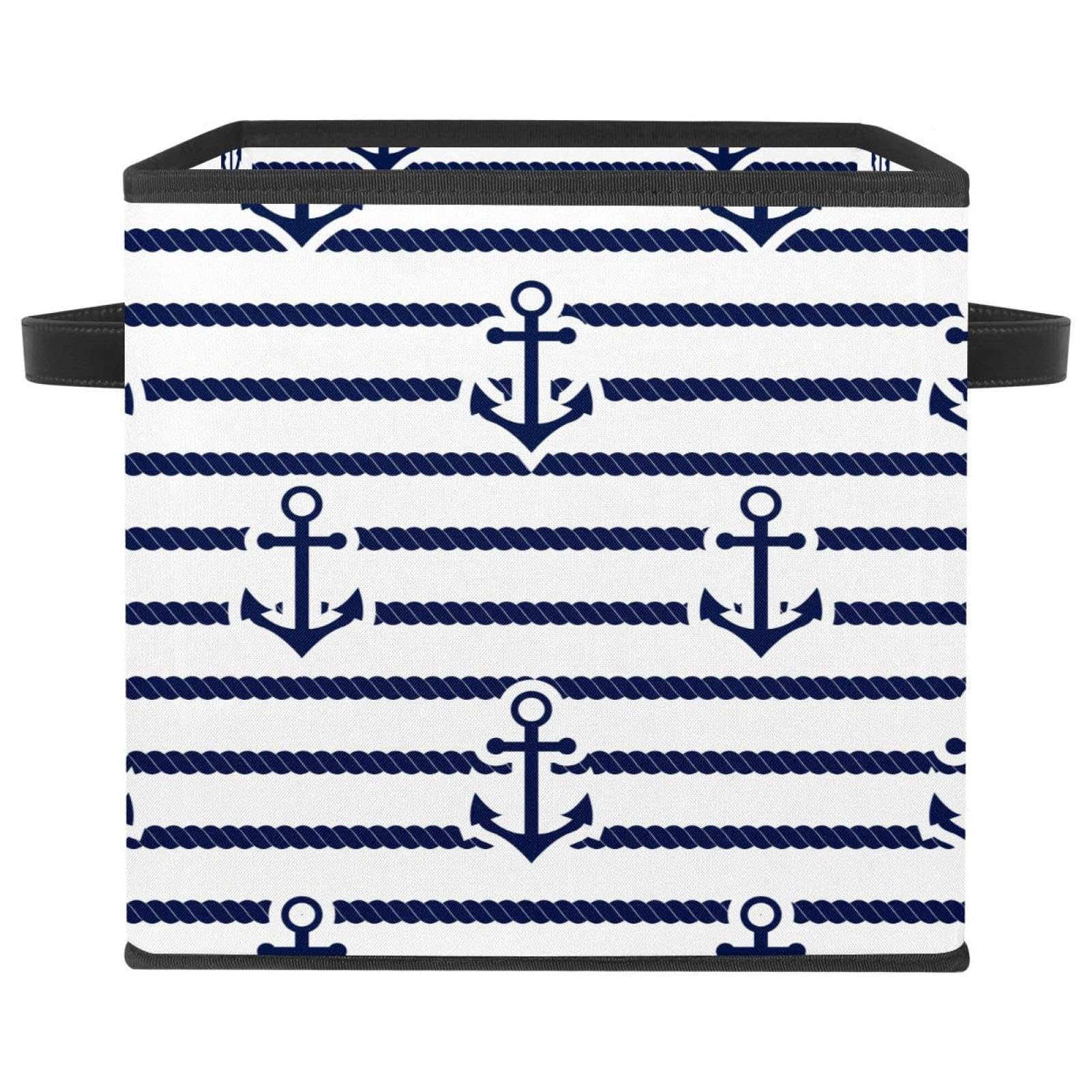 Boîte de rangement pliable rayures océan en tissu pour placard