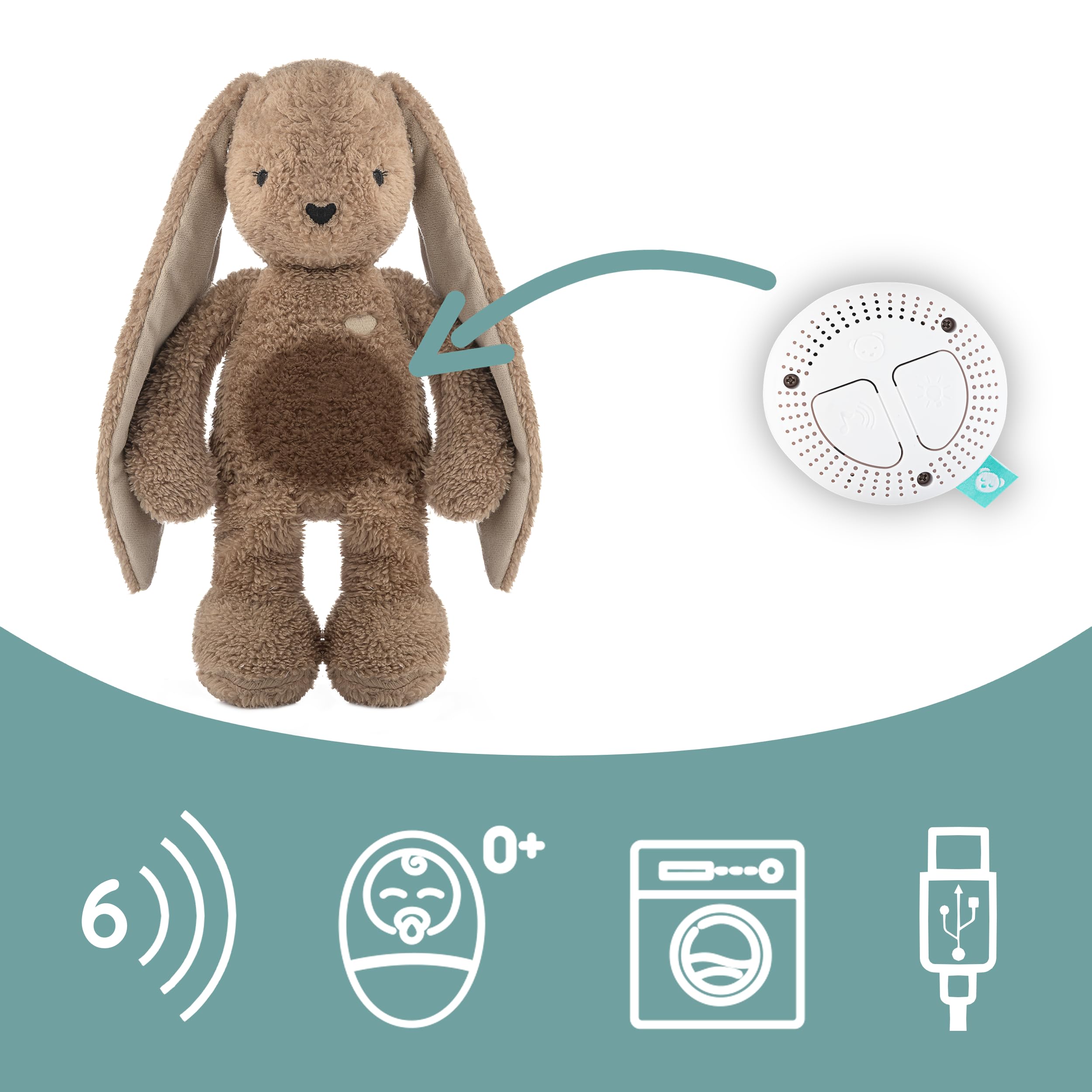 myHummy Conejo marrón peluche con aplicación — ruido blanco y comodidad para dormir