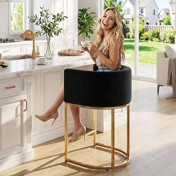HNY Modern Barrel Counter Height Bar Stool with Back for Kitchen Island