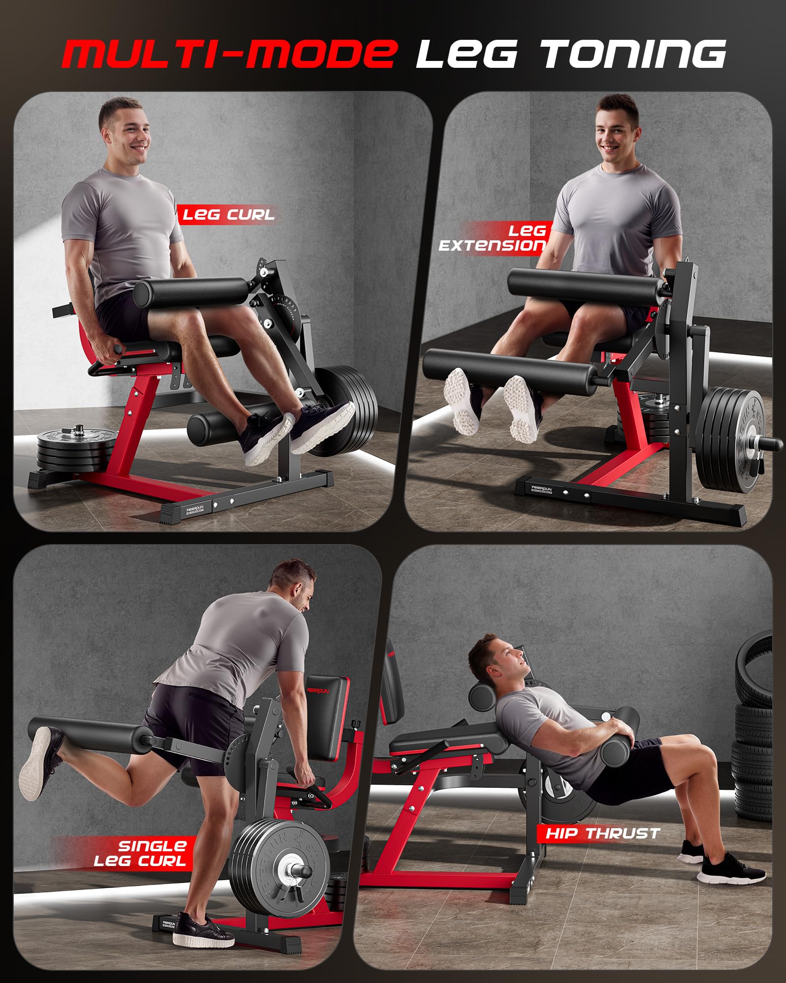 FEIERDUN Máquina de extensión y rizo de piernas ajustable 3 en 1, máquina de extensión de piernas de 600 libras de capacidad para entrenamientos de la parte inferior del cuerpo, máquina de rizar