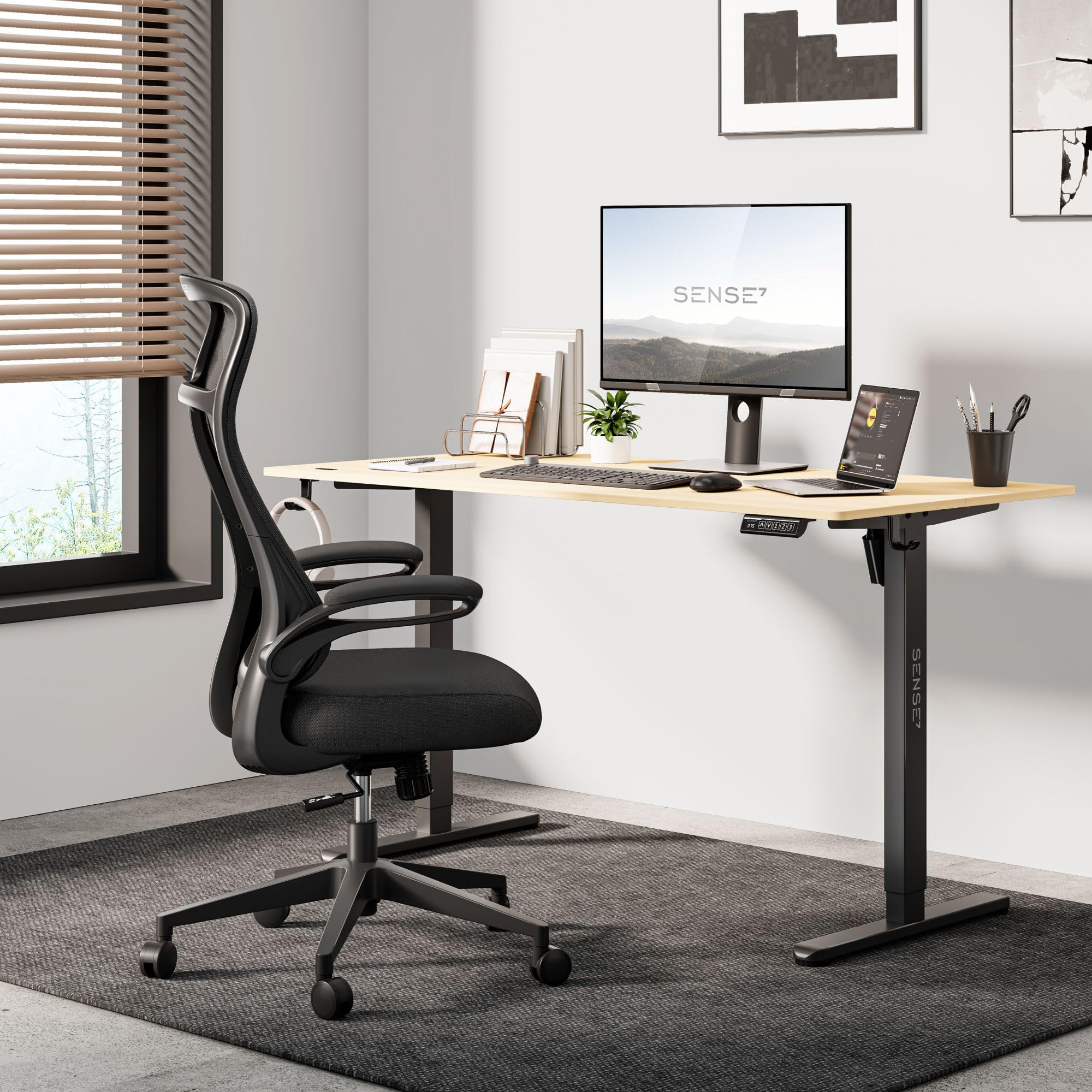 SENSE7 ergonomischer Bürostuhl höhenverstellbar Netzrückenlehne Schwarz