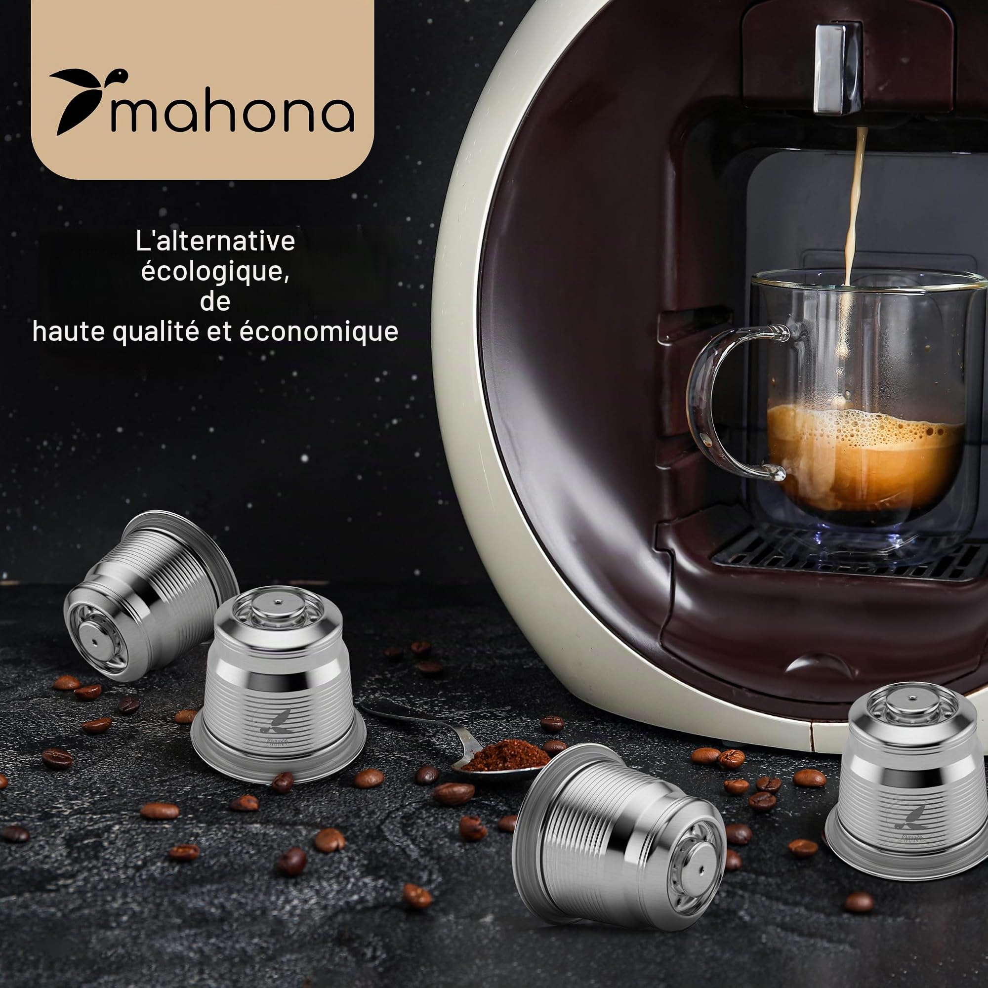 mahona Capsule Rechargeable Compatible Nespresso Inox