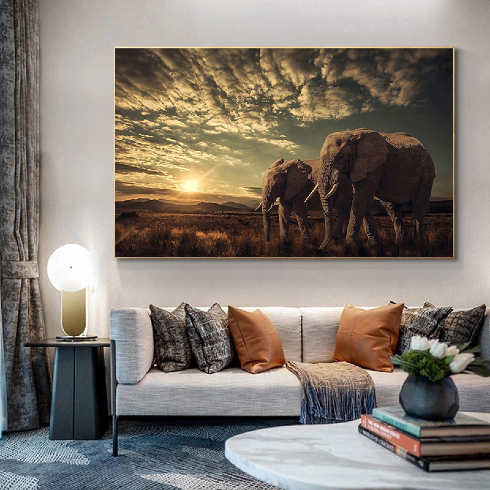 Amazon｜キャンバス絵画アフリカの動物壁アート象風景写真ポスターと
