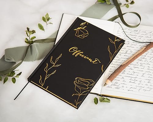 Vista 40 de MUUJEE Wedding Officiant Book - Black Gold Embossed Hardcover Journal Notebook Pastor Sermon Notes Officiant Gift - Wedding Gift Ideas (Design 1)