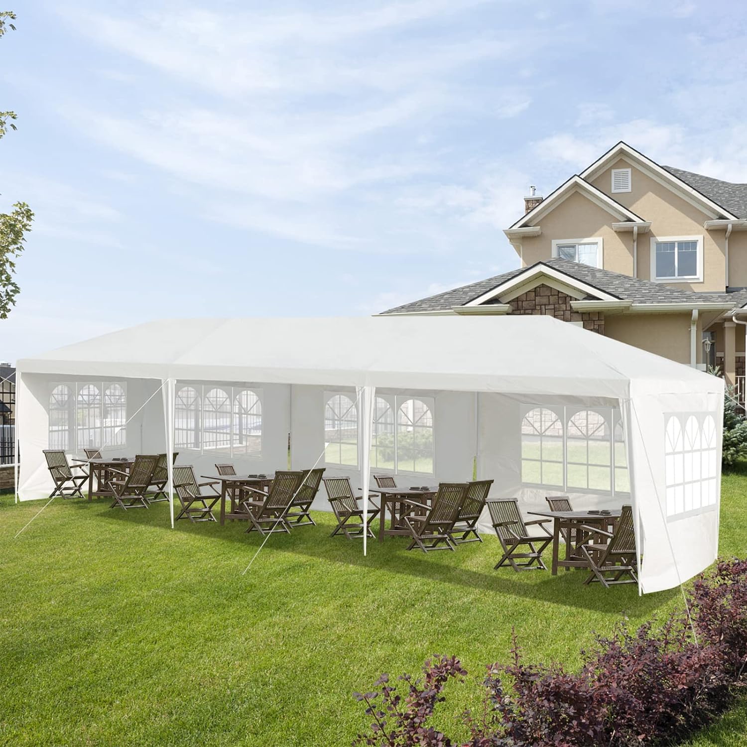 Tonnelle de Jardin Extérieur 3x9 M avec 8 Parois Amovibles, Barnum Imperméable PE pour Fête Mariage