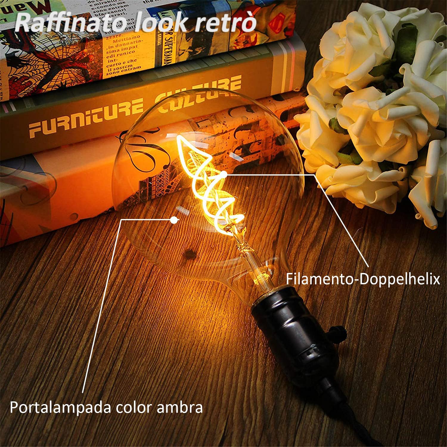 Lampadina Vintage E27, Lampadine e27 luce calda dimmerabile 4W E27 Lampadina LED Edison Vintage ideale per l'illuminazione nostalgica e retrò nel bar di casa, vetro ambrato - 6 pezzi（G80 SLX）