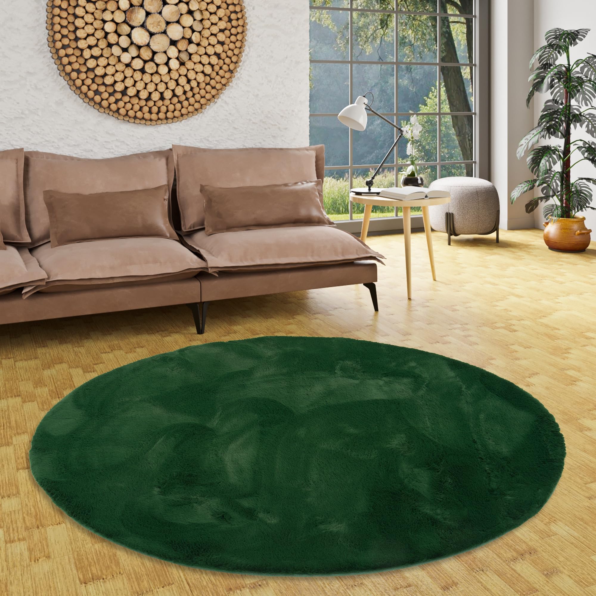 Tapis Rond Doux En Forme De Fleur - Poils Longs, Antidérapant - Vert 60 Cm Tapis Poils Longs Rond
