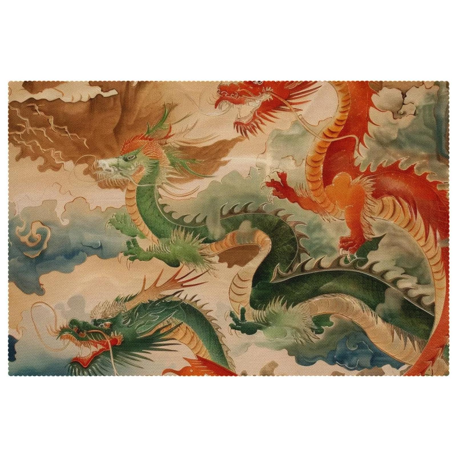 Set de table dragon rouge résistant chaleur lot 6 protège table salle à manger