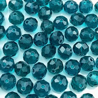 Jmassyang 150PCS 8mm Crystal Glass Beads Faceted Briolette Beads with Hole Loose Spacer Beads for DIY Jewelry Making Bracelets Necklaces Earrings Wind Chimes(Peacoca Blue)