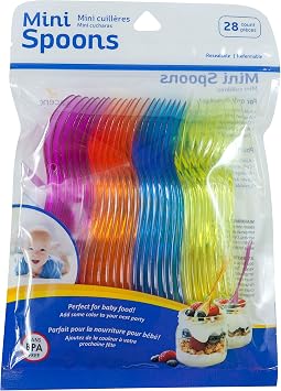 Jacent Disposable Mini Spoons, Dessert, Sauce or Baby Spoons - Multicolored - 28 Count per Pack, 1 Pack