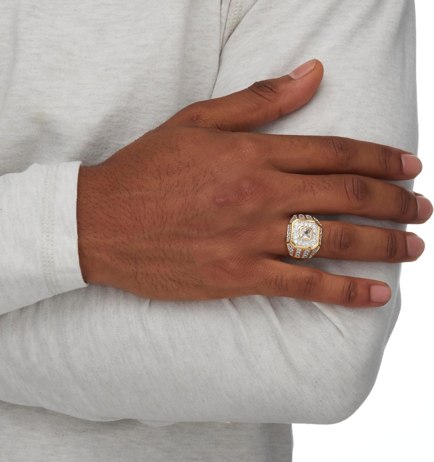 Palm Beach Jewelry Men's Gold-Plated Square Cut Cubic Zirconia Octagon Ring