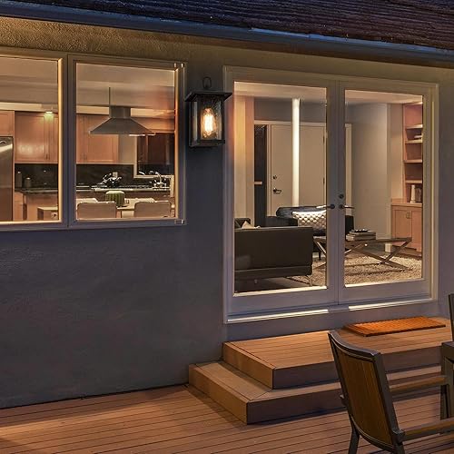 Miniatura 4 de LOG BARN Lámpara de pared negra para exteriores, moderna casa de campo, rectangular, para porche, montaje en pared al aire libre con vidrio ondulado