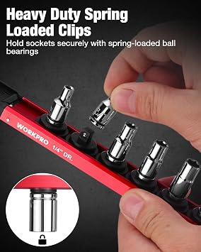 WORKPRO Magnetic Socket Organizer Set, 3-Piece 1/4 3/8 1/2 Socket Rails