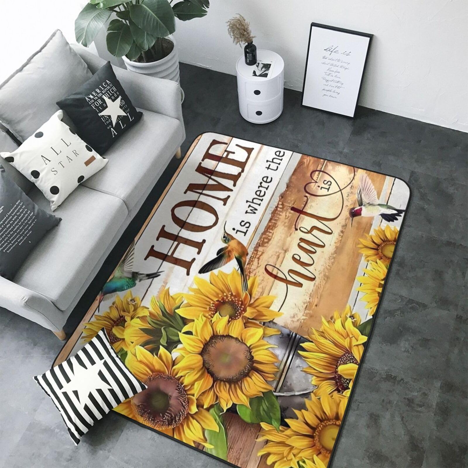 Tapis d'intérieur doux lavable 13x17 cm motif tournesol et colibri pour chambre