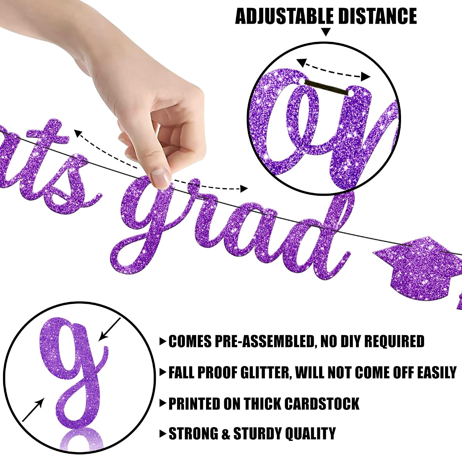 KatchOn, Glitter Congrats Grad Banner Purple - 10 Feet, No DIY, Graduation Banner | Graduation Decorations 2026, Congratulations Backdrop, 2026 Graduation Party Decorations | Graduation Backdrop