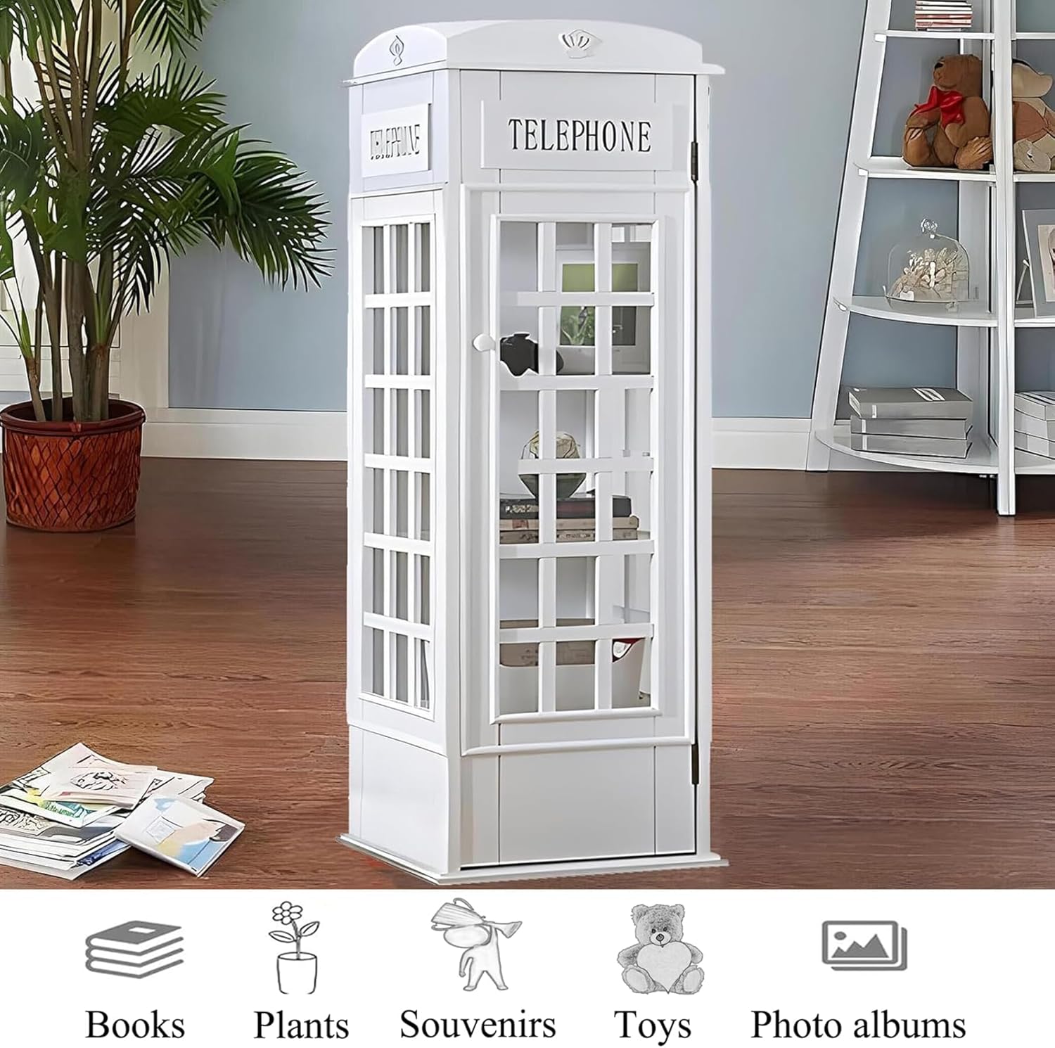 ヴィンテージ風／CDラック／Telephone Box型／木製