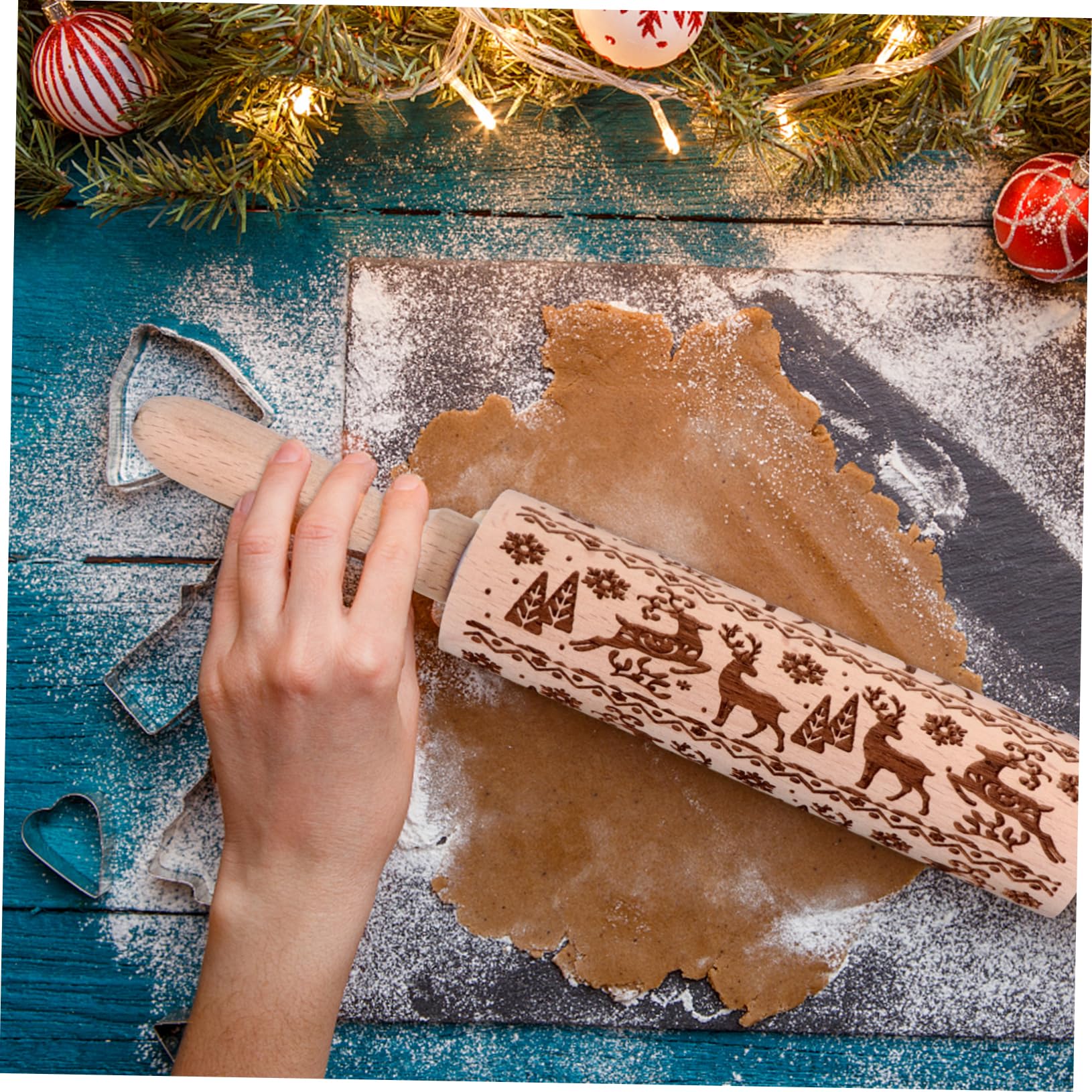 Cabilock Rodillo De Amasar De Madera Resistente y Duradero Perfecto Para Navidad y Repostería