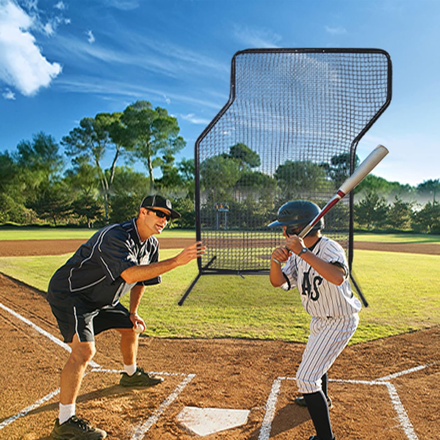 Baseball Z Screen - 7x5ft Heavy Duty Portable Pitching Screen for Batting Cage Field & Backyard Practice - Ideal for Coaches Teams & Players