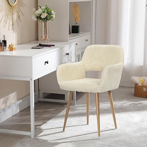 Miniatura 2 de KCC Silla de escritorio esponjosa, silla de piel sintética, cómoda y moderna sin ruedas, silla tapizada elegante y mullida con patas de metal para
