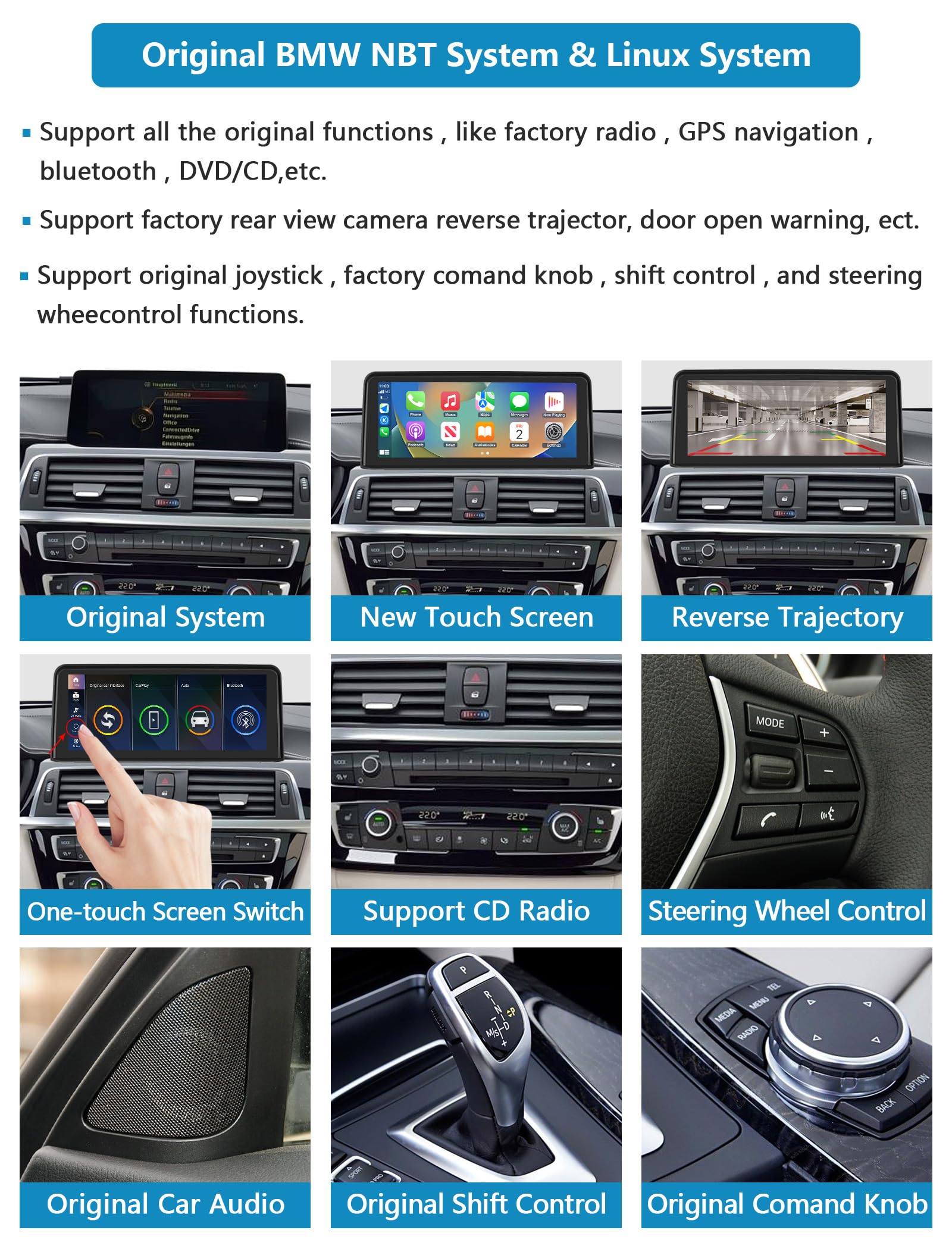 Radio samochodowe 10,25'' ekran dotykowy z Carplay i Android Auto dla BMW serii 3/4 F30 F31 F32 F33 F34 F35 F36 F80 z lat 2013-2016 z systemem NBT, obsługuje Mirrorlink, kamerę, nawigację