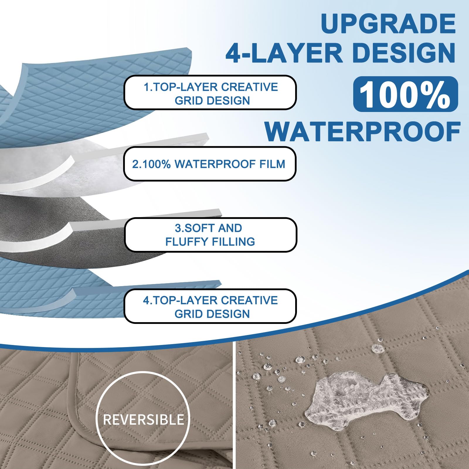 YSTELLAA 100% Impermeabile Copridivano 2 Posti Con Penisola(L 210 CM), Copridivano Angolare Destra/Sinistra Universale Reversibile, Fodere Divano Forma L Antigraffio, Cachi