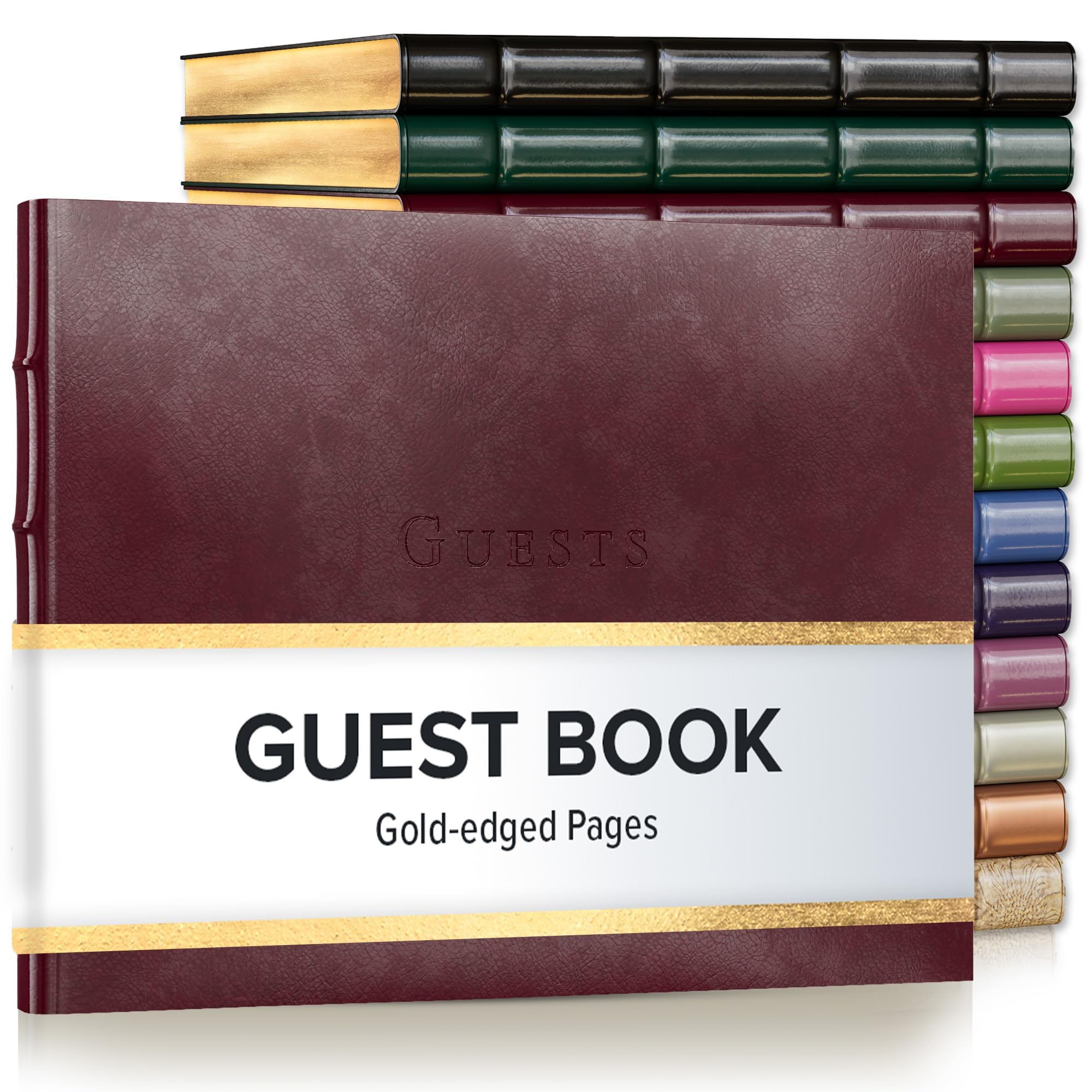 Gallery Leather Guest Book - Great for Wedding, Reception, Baby and Bridal Shower, Birthday Party and Vacation Home - 192 Lined Pages to Sign in, add Polaroid Photo - Hardcover 9x7" - Acadia Burgundy