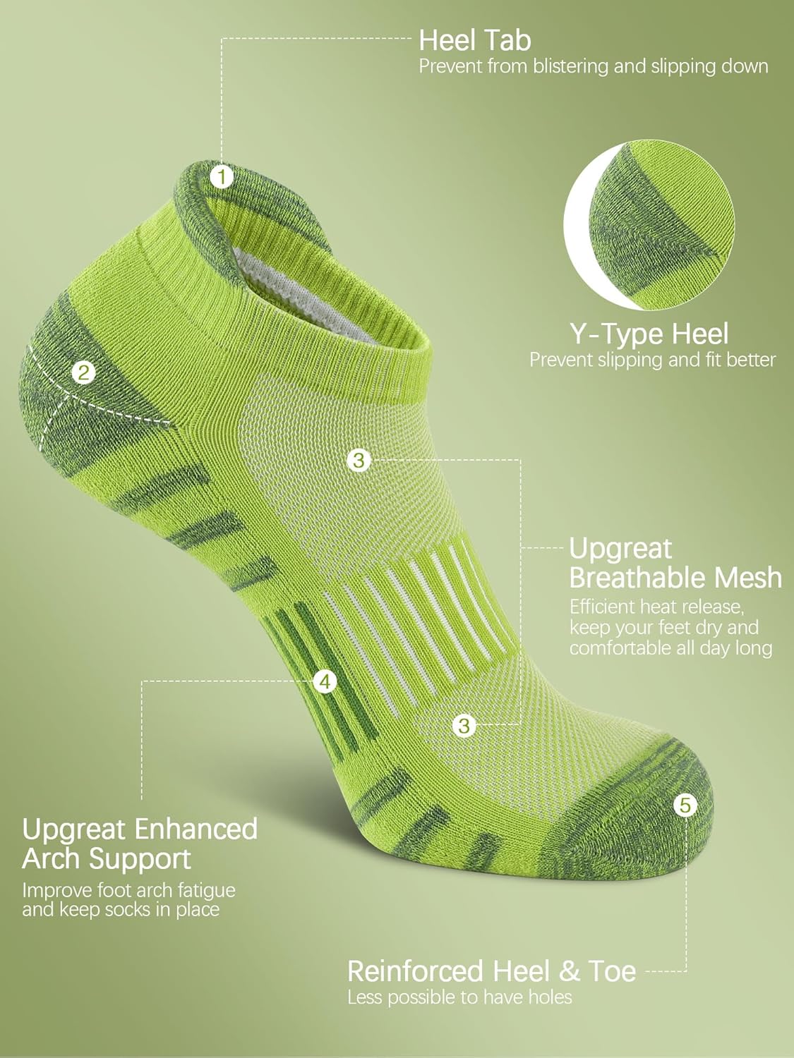 Airacker Athletic Running Ankle Cotton Socks, Low Cut Cushioned functional Anti-Blister Tab Sports Socks for Men Women 6pairs - Image 4