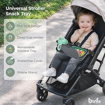 Universal Stroller Snack Tray, Cup Holder & Removable Silicone Tray