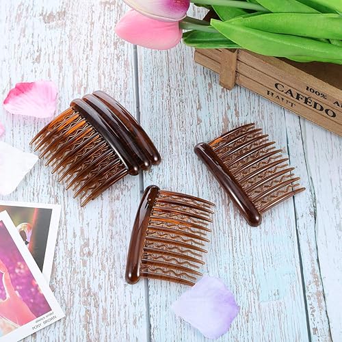 Miniatura 6 de Gejoy 12 peines de plástico para dientes para el cabello, peine lateral de tortuga, accesorios para el cabello (negro, marrón oscuro)