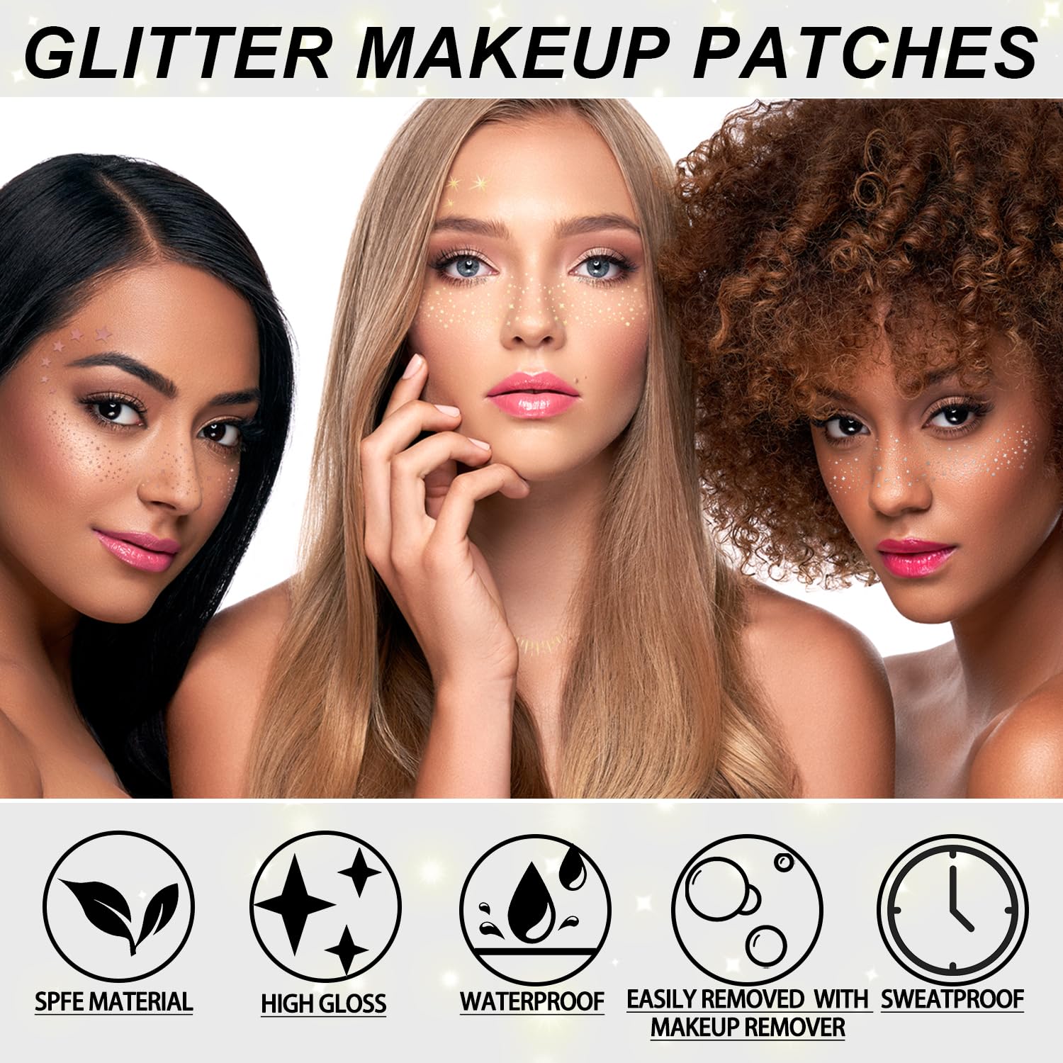 8Pcs Gold Glitter Freckle Tattoos – Face Glitter Stickers, Long-Lasting Sparkle Speckles for Festival Makeup, Rave Looks, Party Face Decoration, Waterproof Cute Fake Freckles for Girls