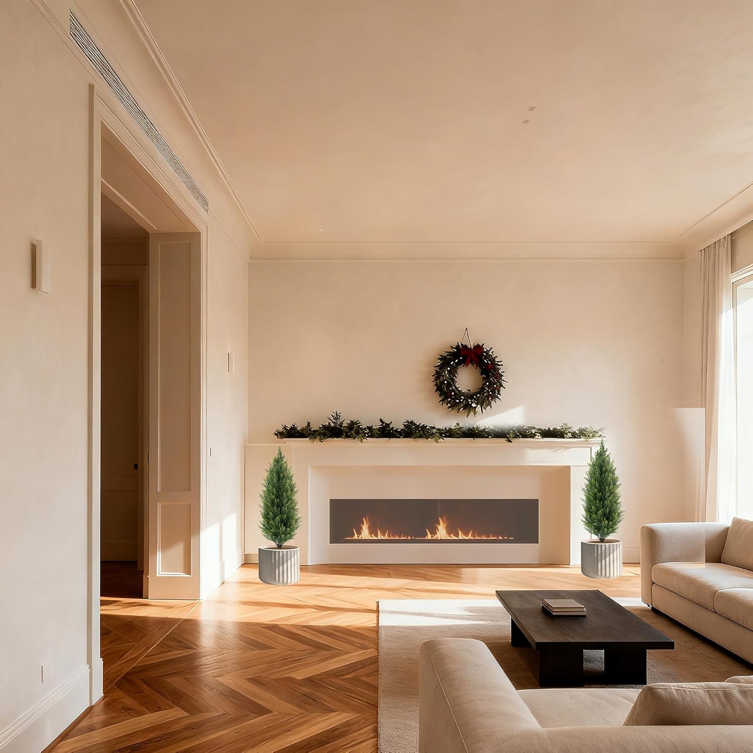 3FT Artificial Cedar Topiary Trees with Ground Spike, UV Resistant Artificial Bushes, Set of 2 Faux Cypress Plants Faux Shrubs for Outdoor Indoor Front Porch Garden - Image 8