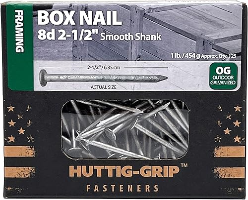 Vista 5 de Huttig-Grip - Uñas de caja de 2-1/2 pulgadas, tamaño 8D, acabado galvanizado para exteriores, paquete de 125 uñas de 1 libra