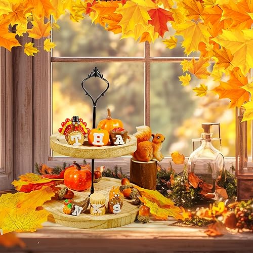 Miniatura 6 de Bbiamsleep Centro de mesa de Acción de Gracias, calabaza, pavo, juego de 6 figuras de resina de otoño pintadas a mano con grabado de agradecimiento