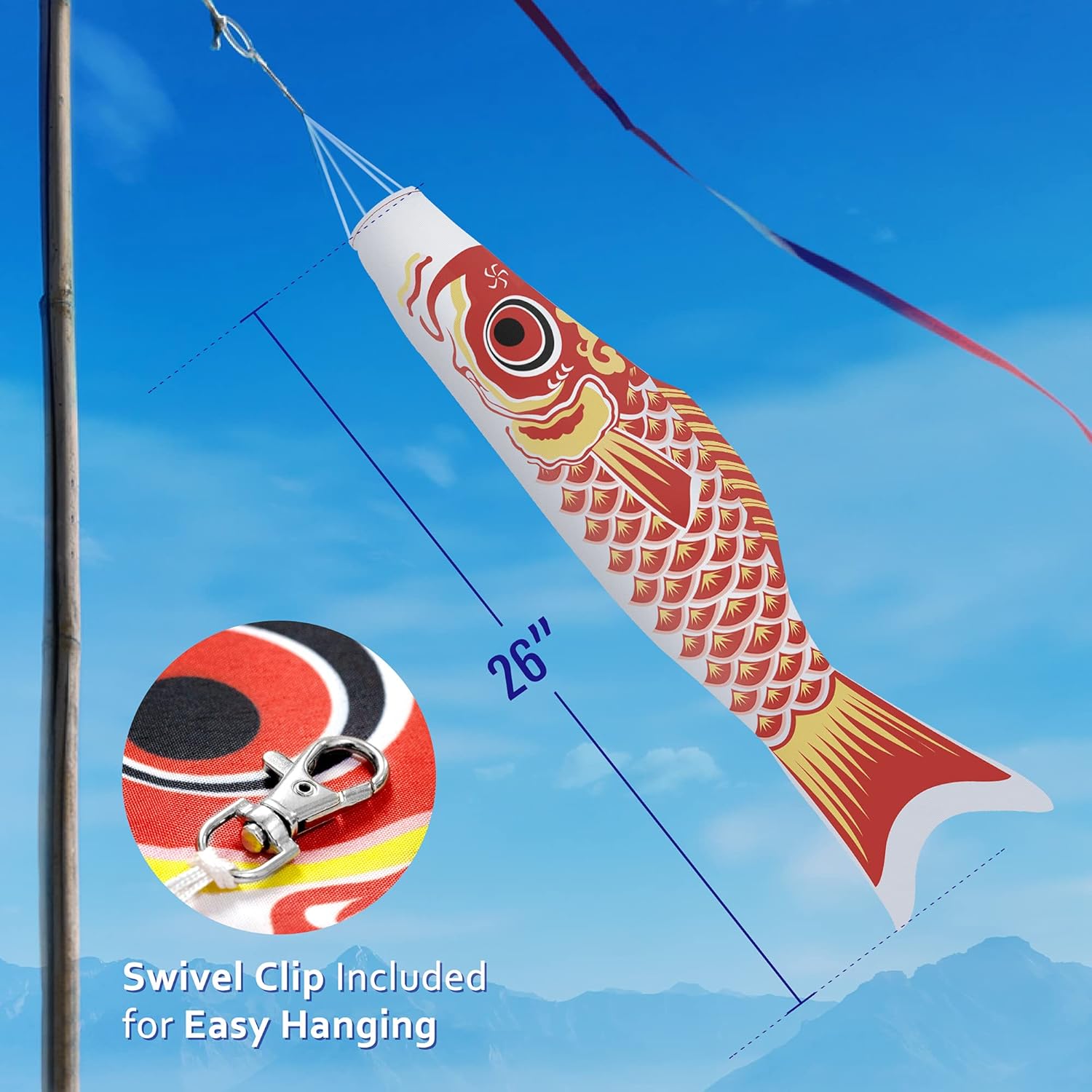 26" Red and White Polyester Koi Fish Windsock Flag