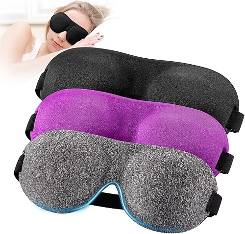 YIVIEW Máscara de dormir para dormir de espalda y de lado, paquete de 3, 100% bloqueo de luz, máscaras 3D para dormir, cubierta de ojos ligera y