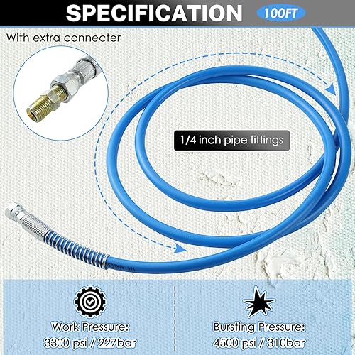Miniatura 7 de NATGAI Manguera pulverizadora de pintura sin aire de alta presión de 50 pies, manguera de pintura sin aire de 14 de pulgada, tubo de fibra flexible