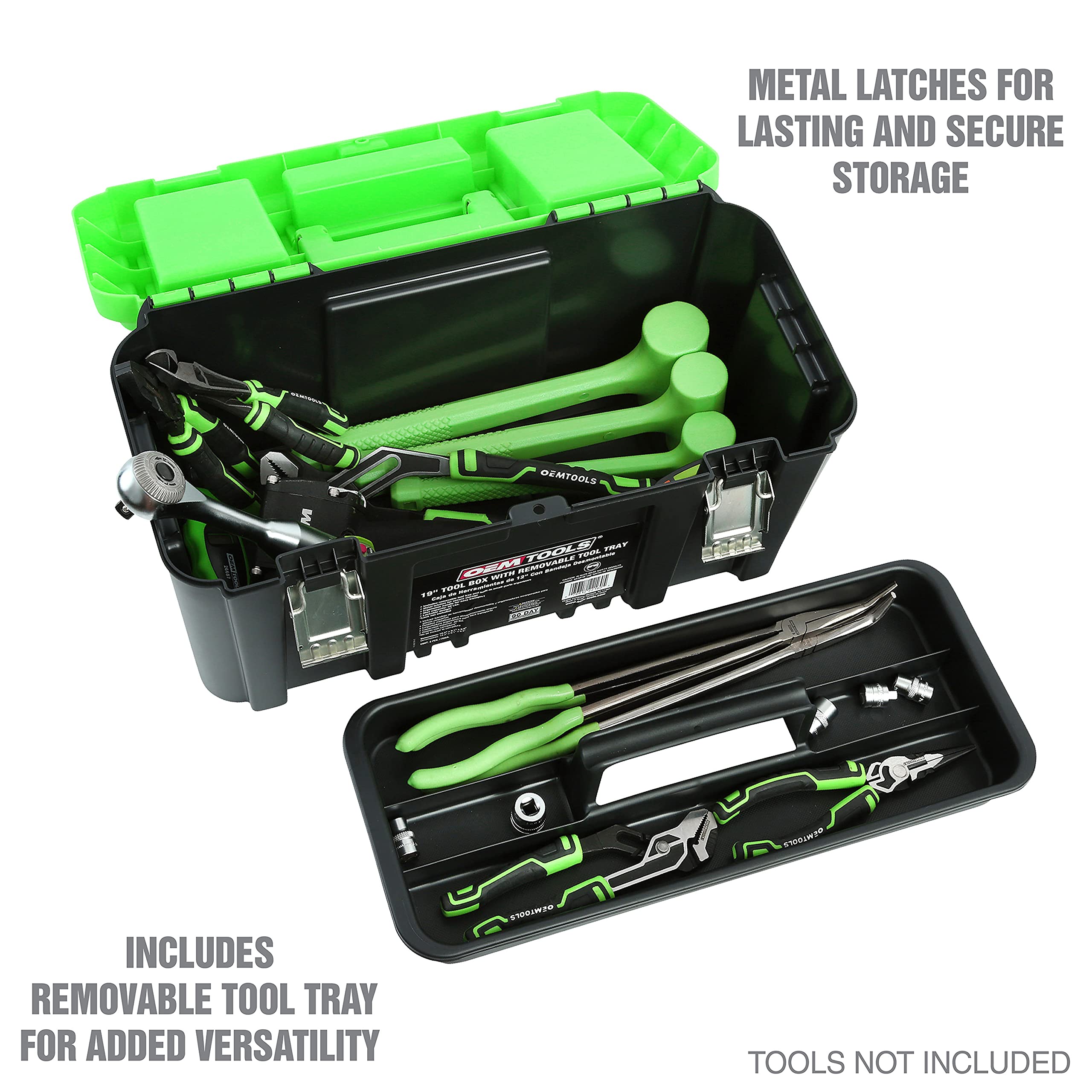 OEMTOOLS 22160 19" Tool Box with Removable Tool Tray, Security Slot for