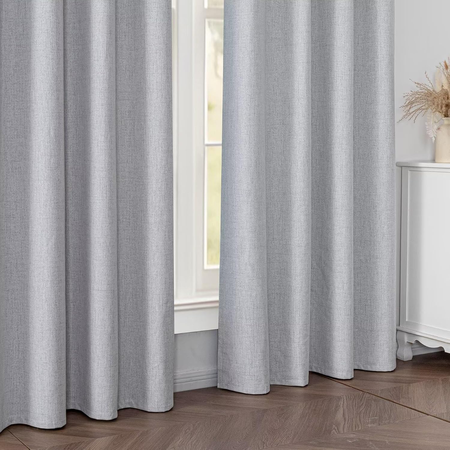 100% Blackout Curtains 72 inch Length 2 Panels Faux Linen Long Drapes for Bedroom Living Room Black Out Room Darkening Curtain Thermal Insulated Back Tab Rod Pocket(W52 x L72, Off-White)